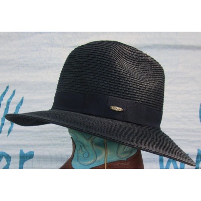 vtg SCALA Big Brim Sun Hat Desert Outback Panama Style Woven Paper/Poly Black OS  eb-84383445